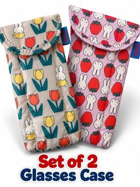 (Set of2) Miffy Strawberry Glasses Case Sleeve Sunglasses Storage Soft Protector
